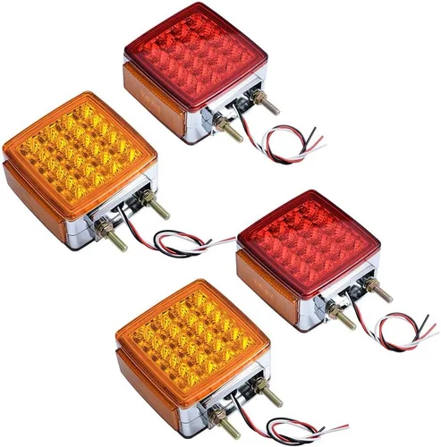 Vista 20 de Astra Depot 1 par de luces de cara doble de 24 LED de 3 pulgadas redondas, rojas/ámbar/blancas con lente transparente, para guardabarros SEMI CAMIÓN