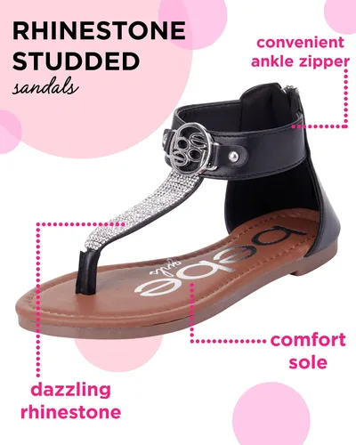 Vista 2 de bebe Girls' Sandals Rhinestone Studded Gladiator Sandals with Medallion (Little KidBig Kid)