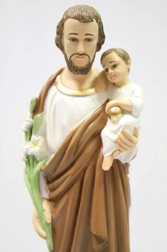 Vista 2 de Vittoria Collection Figura de escultura italiana de San José con niño de 16 pulgadas, hecha en Italia