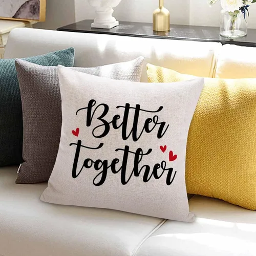 Vista 3 de Better Together - Fundas de almohada de 16 x 16 pulgadas, de lino y algodón, con citas románticas, funda de almohada, regalo del día de San Valentín
