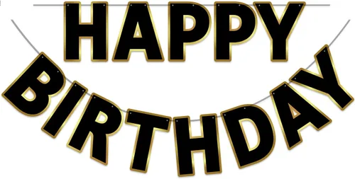 Vista 18 de Pancarta de Feliz Cumpleaños con Purpurina Negra - 9 pies Pre-Ensartada Sin Bricolaje Cartel de Fondo para Fiestas, Adultos, Niños, Mujeres
