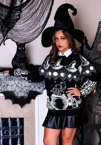 Vista 4 de Suéter feo de hechizo de bruja de Halloween para adulto Multicolor
