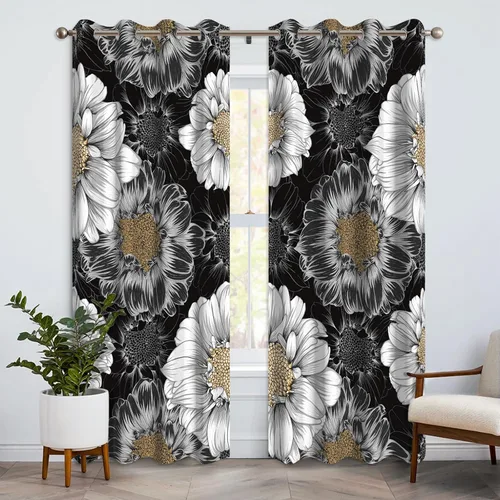 Vista 12 de Cortinas opacas bohemias para dormitorio, cortinas modernas de mediados de siglo color azul, cortinas térmicas con ojales para oscurecer