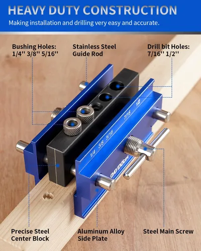 Vista 4 de DAYDOOR - Plantilla de taco autocentrante de 2.1", plantilla universal para tacos y guía de taladro para carpintería, kit completo con 6 bujes