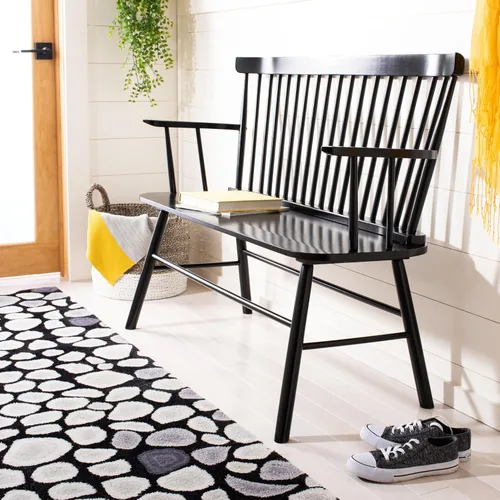 Vista 6 de SAFAVIEH Muebles - Sofá de dos plazas Addison - Negro - Madera maciza - Diseño costero de listones - Ideal para sala de estar, solárium, dormitorio