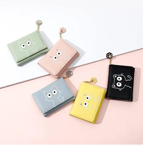 Vista 7 de Sunwel Fashion Lindo portatarjetas con diseño de gato pequeño - Estuche para tarjetas con cremallera de acordeón, bolsillos para efectivo, monedero
