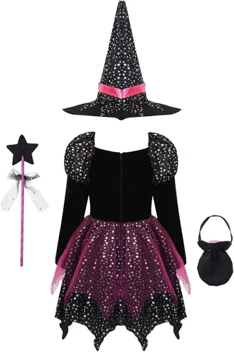 Vista 2 de ACSUSS Vestido tutú de princesa de cuento de hadas para niños, disfraz de Halloween, cosplay, vestido de bruja mística