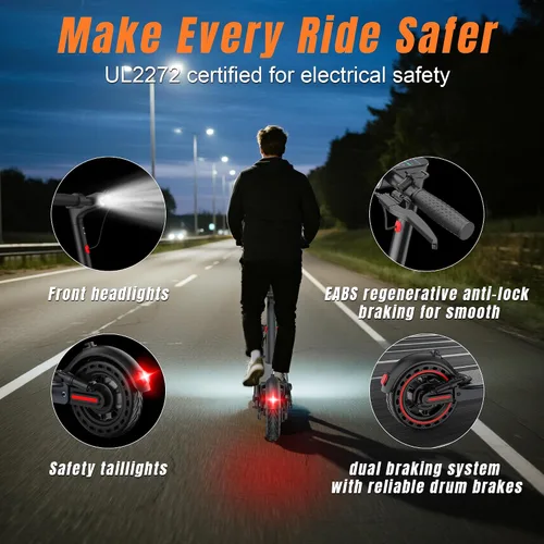Vista 6 de Adults Electric Scooter with Dual Suspension, 8.5"/10" Solid Tires, 350W/500W Motor Escooter, 19-21MPH, 15-23Miles Long Range, APP Control, Foldable