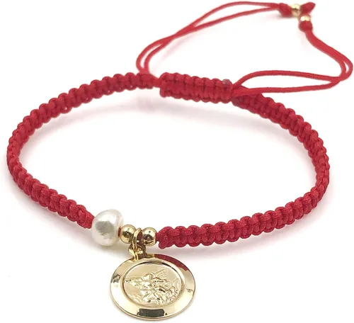 Vista 6 de Handwoven Red Thread with Saint Michael Archangel Medal and Cultured Fresh Water Pearl - Catholic Protection Bracelet Adjustable Size for Women