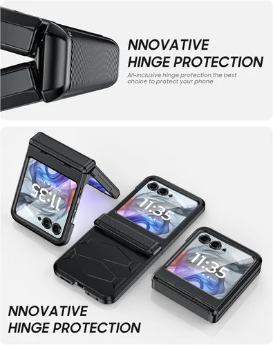 Vista 4 de Vizvera para Motorola Razr 2024 - Funda con tapa con bisagra, protector de pantalla incorporado, a prueba de golpes, funda todo en uno para Negro