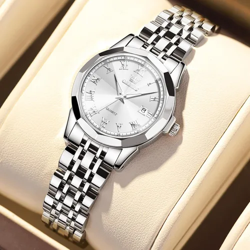 Vista 3 de OLEVS Reloj de pulsera para mujer, pequeño reloj de pulsera de acero inoxidable para mujer, reloj analógico de cuarzo para mujer