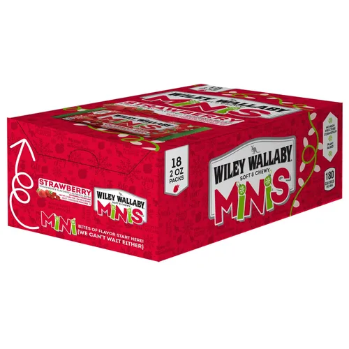 Vista 11 de Wiley Wallaby Mini bocados de regaliz rojo clásico, 2.0 onzas, bolsas de dulces de regaliz australiano suave y masticable, paquete de 18