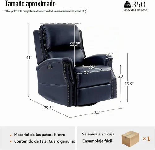 Vista 2 de HULALA HOME Mecedora reclinable giratoria, azul marino
