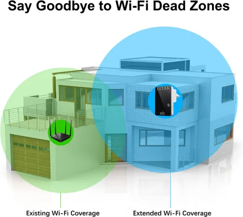 Vista 2 de Amplificador de señal WiFi de 300 Mbps, cubre hasta 4500 pies cuadrados y 45 dispositivos, amplificador de Internet repetidor WiFi con puerto