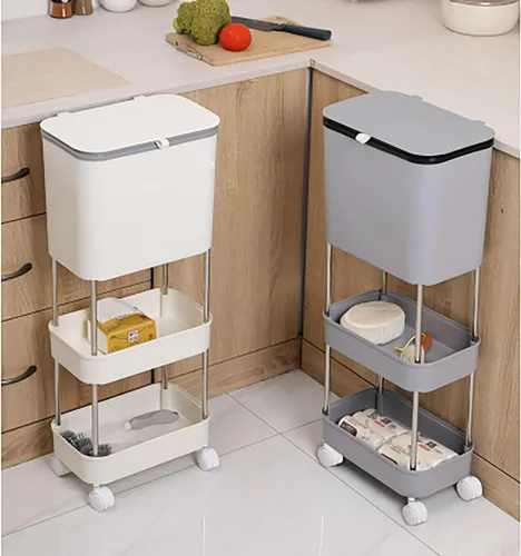 Vista 6 de Papelera extraíble de compost para cocina, compostador, papelera extraíble para cocina del hogar, papelera multifuncional en capas, papelera Blanco