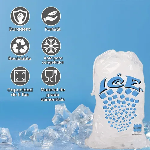 Vista 4 de Perfect Stix Paquete de 50 bolsas de hielo de 5 libras, bolsas de hielo resistentes con cordón (2 mils de grosor)