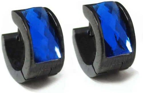 Vista 17 de Aretes de aro de acero inoxidable con cristal multicolor negro para hombres y mujeres