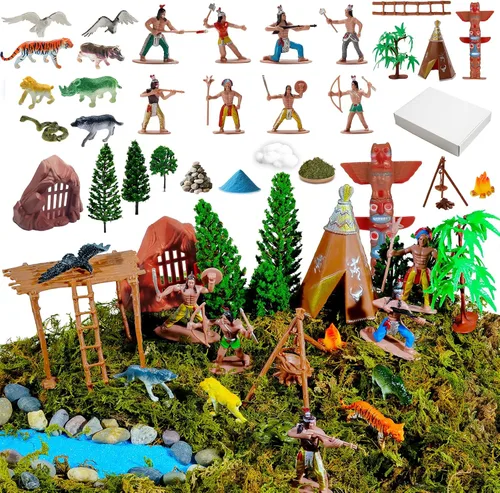 Vista 8 de X Hot Popcorn 23 Piezas Figuras de Indios en Miniatura, Figuras de Acción de Indios de Plástico, Suministros de Diorama para Decoración de Escenas