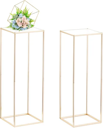 Vista 10 de NUPTIO Jarrón rectangular de metal dorado, 2 piezas de 15.75 pulgadas de alto, elegante centro de mesa floral para boda, casa nueva, día