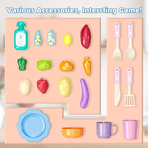 Vista 6 de Doloowee - Juguetes de fregadero de cocina con cambio de color, juguete de lavavajillas eléctrico para jugar con agua corriente para niños de 3 a 5
