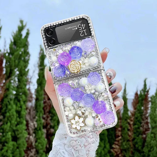 Vista 2 de Funda para Samsung Galaxy Z Flip 3 con purpurina, bonita funda transparente con diseño, brillante, reflectante, con destellos, cubierta de teléfono