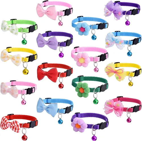 Vista 10 de 16 piezas de collares de gato lindos separables con campana para regalos de gatos machos y hembras