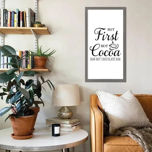 Vista 4 de Hanging Wall Framed Wood Sign Inspirational Quotes But First Hot Cocoa Bible Quotes Gray Frame Wooden Plaque for Living Room Farmhouse Porch Cottage