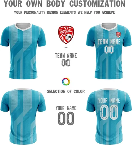 Vista 4 de Camiseta de fútbol personalizada para hombres y jóvenes, camisetas de fútbol atléticas personalizadas con el nombre del equipo y el logotipo