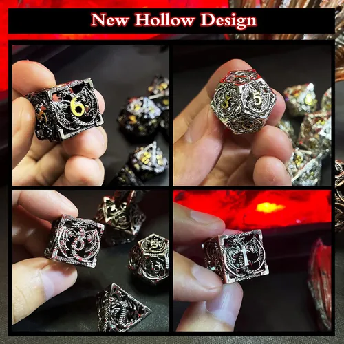 Vista 4 de Juego de dados DND de metal hueco para juego D y D, dados poliédricos grandes para Calabozos y Dragones, Warhammer Pathfinder, Cthulhu, MTG, D&D