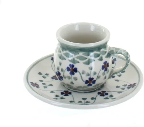 Vista 2 de Blue Rose Polish Pottery - Taza y platillo de café expreso de mariposa amarilla y azul - 3 onzas - Taza y platillo únicos, perfecto para el desayuno