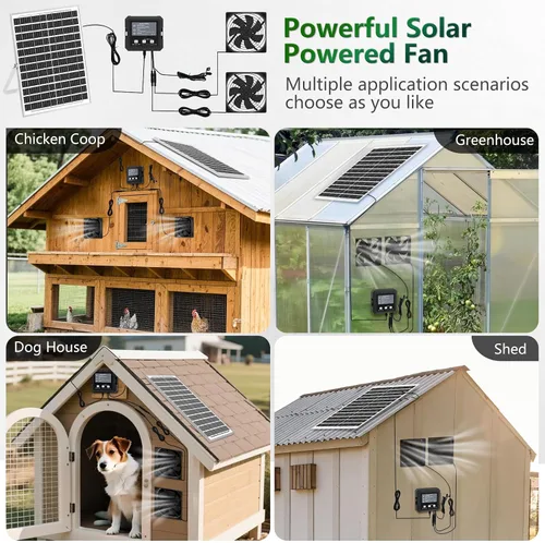 Vista 8 de Ventilador solar de 25W para gallinero con batería, controlador Negro
