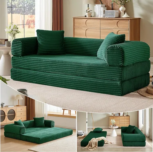 Vista 11 de Sofá cama plegable convertible 4 en 1, sofá cama plegable con marco de forma fija, sofá plegable de pana nube para sala de estar y dormitorio