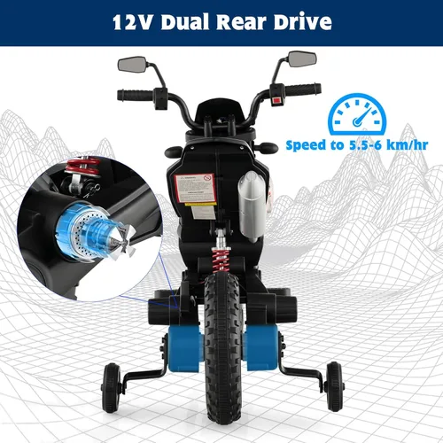 Vista 4 de OLAKIDS Motocicleta para niños, Aprilia RX125 12V con licencia, moto eléctrica de cross montable con ruedas de entrenamiento, suspensión de resorte