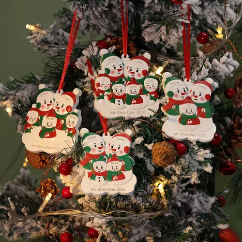 Vista 10 de Adornos de Navidad personalizados, adornos para árbol de Navidad, familia de 2 a 7 nombres, muñeco de nieve, ciervo, decoración de Navidad