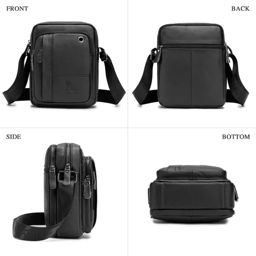 Vista 3 de BAIGIO Bolso bandolera de cuero pequeño para hombre bolso bandolera para viajes negocios trabajo