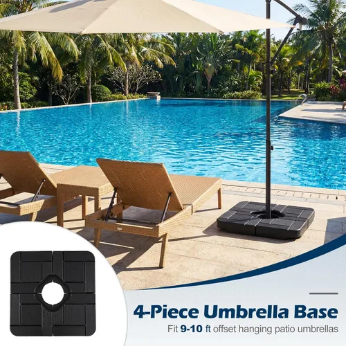 Vista 7 de Giantex Base de sombrilla de patio de 4 piezas, soporte voladizo resistente de 178 libras con boquillas de agua y arena fáciles de llenar, placas