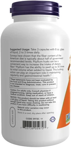 Vista 3 de NOW Foods Cáscara de psyllium 500mg, 500 cápsulas (paquete de 2)