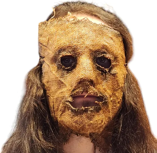 Vista 3 de Dead Head Props Máscara de asesino de espantapájaros, máscara de terror de Halloween - Máscara de arpillera sumergida de látex hecha a mano
