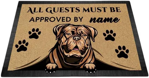 Vista 12 de Tapete personalizado con nombre de perro que mira al perro Cocker Spaniel, todos los invitados deben ser aprobados por alfombras para decoración