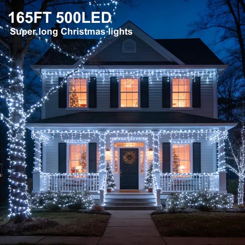 Vista 10 de Cadena de 200 luces LED de 98 pies, impermeables con 8 modos con memoria, fuente de alimentación certificada por UL de 30 V para el hogar, jardín