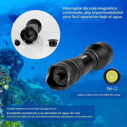 Vista 3 de ORCATORCH Luz de buceo D550 con soporte de muñeca manos libres