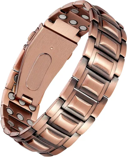 Vista 11 de Jecanori Pulseras magnéticas de cobre para hombre, 3 pulseras de cobre para hombre con 3800 imanes Gauss, cierre plegable de alta calidad