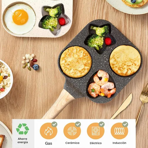 Vista 3 de JUSTUP Sartén antiadherente, sartén para huevos de 4 tazas, sartén dividida antiadherente, sartén de granito saludable de 7.5 pulgadas con mango