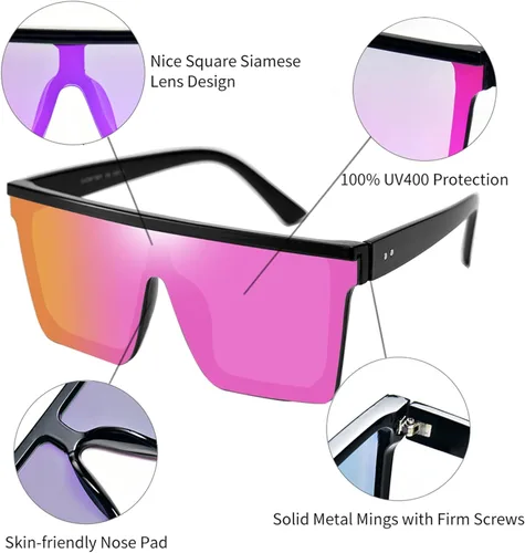 Vista 3 de OCERAVE 2 pares de gafas de sol cuadradas con parte superior plana para mujeres y hombres grandes tonos sin montura de gran tamaño grandes con espejo