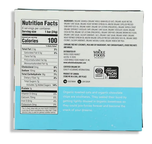 Vista 2 de 365 by Whole Foods Market, Barra de granola con chispas de chocolate orgánicas, 8 unidades, 6.8 onzas