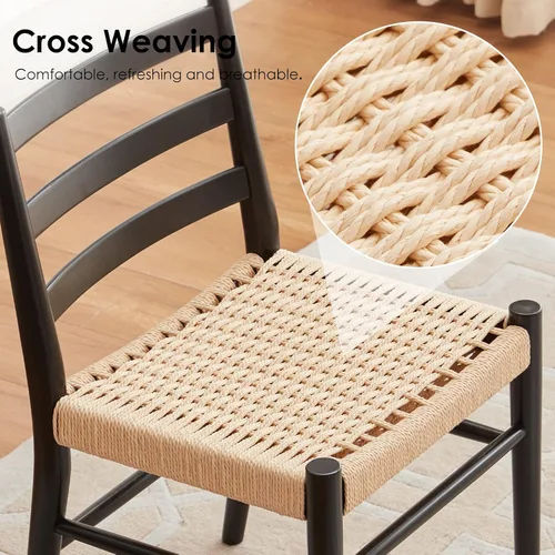 Vista 4 de Stary Sillas de comedor de madera de la rota con el asiento tejido cómodo, totalmente montadas Nuevo Negro - Juego de 2