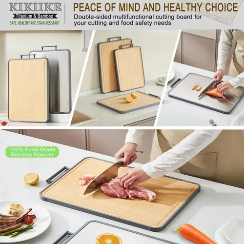 Vista 6 de Tabla de cortar de titanio, tabla de cortar de bambú de doble cara para cocina de grado alimenticio de doble cara, tablas de cortar de titanio puro