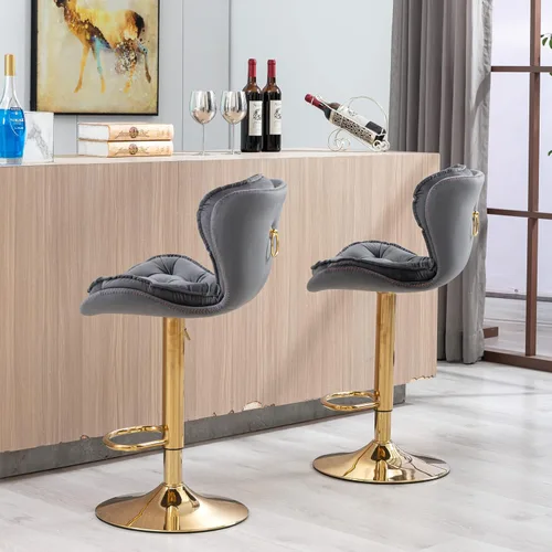 Vista 5 de Set of 2 Stools,with Footrest,Velvet,Metal Leg, Upholstered,Base Swivel, Height Adjustable,Comfortable Seating,with backrest,Living Room, Dining