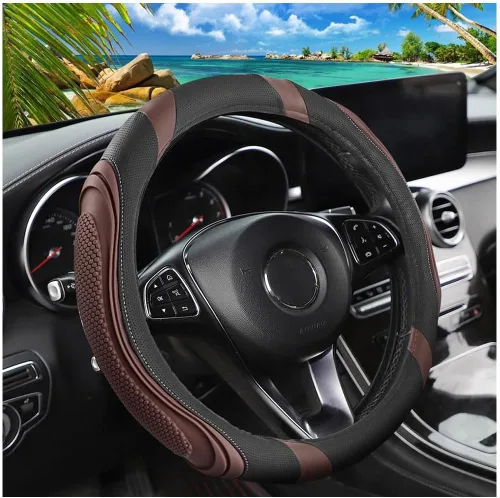 Vista 19 de Osilly - Funda para volante de piel sintética de 15 pulgadas, color negro rubber anti-slip lining, breathable contact surface, hand-stretch setup