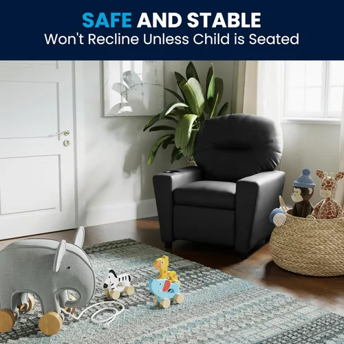 Vista 6 de Flash Furniture Chandler LeatherSoft - Silla reclinable para niños con portavasos y reclinable de seguridad, silla reclinable contemporánea